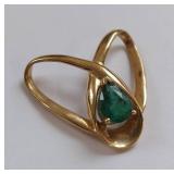 10K Gold Ring with Emerald Teardrop Gemstone