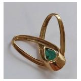 10K Gold Ring with Emerald Teardrop Gemstone