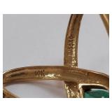 10K Gold Ring with Emerald Teardrop Gemstone