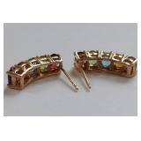 14k Gold Multicolored Gemstone Earrings including Garnet, Peridot, Blue Topaz, Citrine & Amethyst