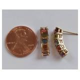 14k Gold Multicolored Gemstone Earrings including Garnet, Peridot, Blue Topaz, Citrine & Amethyst