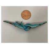 Antique Sterling Silver Enamel Blue Bird Brooch Pin