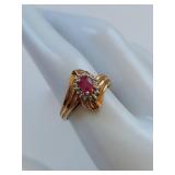10K Gold Ruby & Diamond Ring with Elegant Design