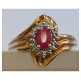10K Gold Ruby & Diamond Ring with Elegant Design