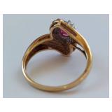 10K Gold Ruby & Diamond Ring with Elegant Design