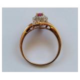 10K Gold Ruby & Diamond Ring with Elegant Design