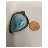 Vintage Large Larimar Sterling Silver Pendant