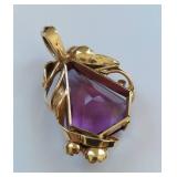 14k Gold Massive Amethyst Pendant with Diamonds