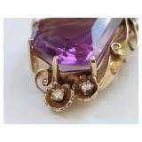 14k Gold Massive Amethyst Pendant with Diamonds