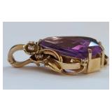 14k Gold Massive Amethyst Pendant with Diamonds