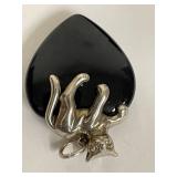 Sterling Silver Cat Pendant on Black Heart Shape