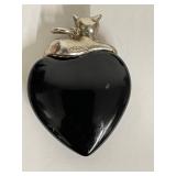 Sterling Silver Cat Pendant on Black Heart Shape