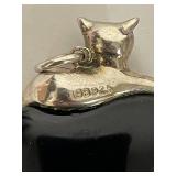 Sterling Silver Cat Pendant on Black Heart Shape