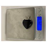 Sterling Silver Cat Pendant on Black Heart Shape