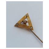 10K Gold Diamond & Seed Pearl Triangular Stick Pin Jewelry Accessory