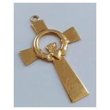 14k Gold Irish Claddagh Cross Pendant