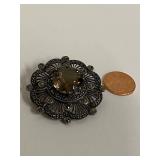 Vintage Sterling Silver Brooch with Smoky Gemstone