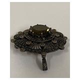 Vintage Sterling Silver Brooch with Smoky Gemstone