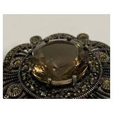 Vintage Sterling Silver Brooch with Smoky Gemstone
