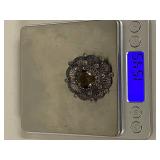 Vintage Sterling Silver Brooch with Smoky Gemstone