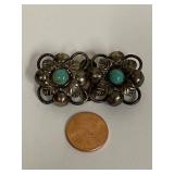 Taxco Vintage Sterling Silver Floral Turquoise Brooch
