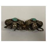 Taxco Vintage Sterling Silver Floral Turquoise Brooch