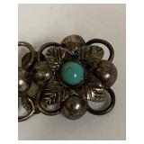 Taxco Vintage Sterling Silver Floral Turquoise Brooch