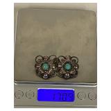 Taxco Vintage Sterling Silver Floral Turquoise Brooch