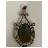 Vintage Silver Labradorite Pendant with Ornate Design