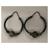 Vintage Sterling Silver Hoop Earrings with Textured Bead