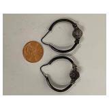 Vintage Sterling Silver Hoop Earrings with Textured Bead
