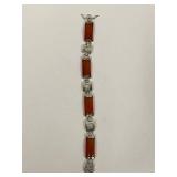 Elegant Sterling Silver Bracelet with Red Nephrite Jade