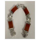 Elegant Sterling Silver Bracelet with Red Nephrite Jade