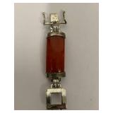 Elegant Sterling Silver Bracelet with Red Nephrite Jade