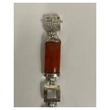 Elegant Sterling Silver Bracelet with Red Nephrite Jade