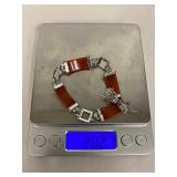 Elegant Sterling Silver Bracelet with Red Nephrite Jade