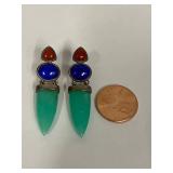 Sterling Silver Earrings with Lapis, Jasper, Green Quartz
