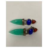 Sterling Silver Earrings with Lapis, Jasper, Green Quartz