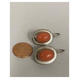 Sterling Silver Earrings with Coral / Spiny Oyster Stones