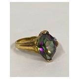 Vintage Gold Tone Ring with Multi-Colored Faceted Mystic Topaz Stone