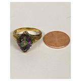Vintage Gold Tone Ring with Multi-Colored Faceted Mystic Topaz Stone