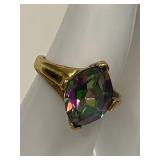 Vintage Gold Tone Ring with Multi-Colored Faceted Mystic Topaz Stone