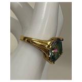 Vintage Gold Tone Ring with Multi-Colored Faceted Mystic Topaz Stone