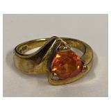 Gold-Toned Sterling Silver Ring with Bold Orange Gemstone