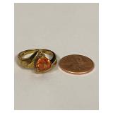 Gold-Toned Sterling Silver Ring with Bold Orange Gemstone