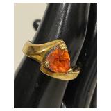 Gold-Toned Sterling Silver Ring with Bold Orange Gemstone