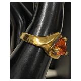 Gold-Toned Sterling Silver Ring with Bold Orange Gemstone
