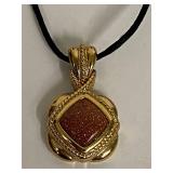 Elegant Gold-Tone Sterling Silver Pendant Necklace with Goldstone