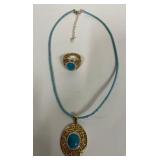 Elegant Sterling Silver Turquoise Necklace & Ring Set