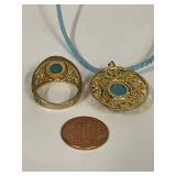 Elegant Sterling Silver Turquoise Necklace & Ring Set